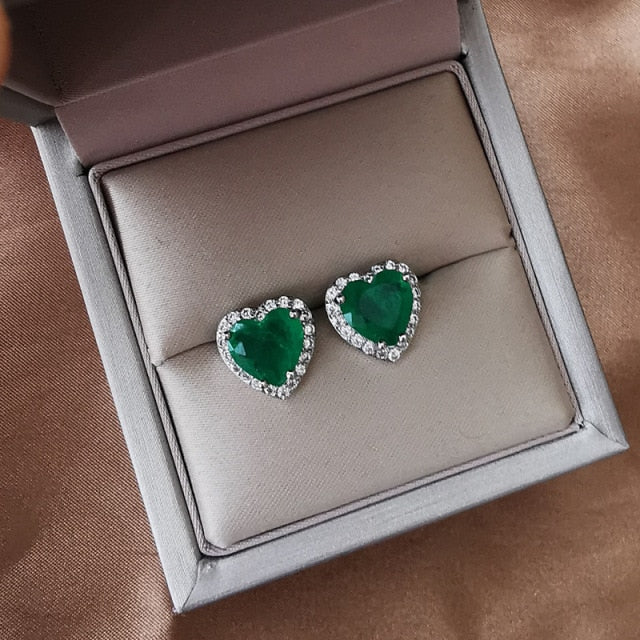 925 Sterling Silver Green Emerald Heart Jewellery Set