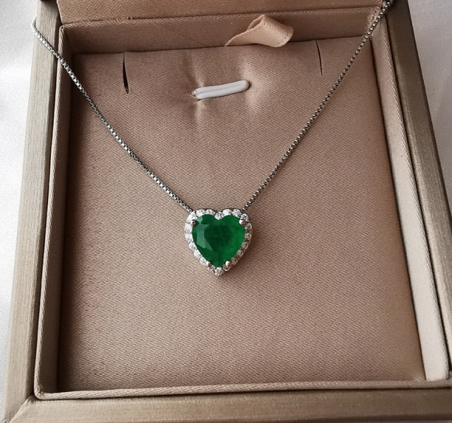 925 Sterling Silver Green Emerald Heart Jewellery Set