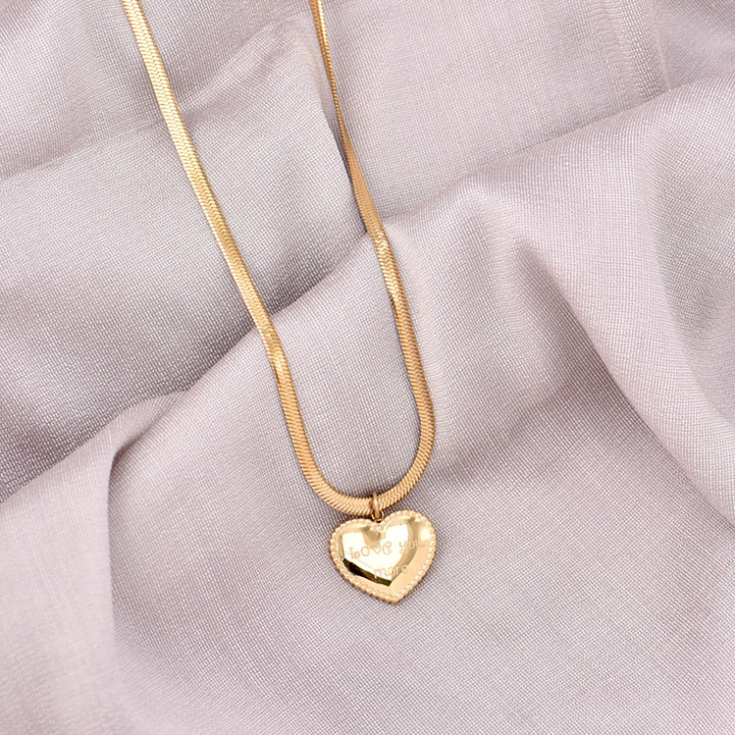 Gold Snake Chain Heart Mum Necklace