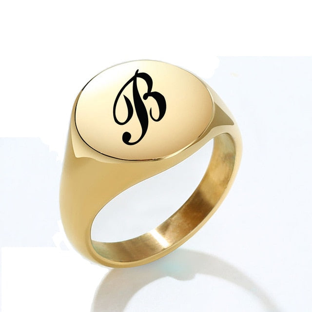 Personalised Initial A to Z Alphabet Stainless Steel Women's Signet Ring