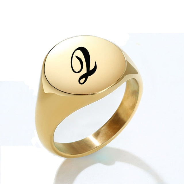 Personalised Initial A to Z Alphabet Stainless Steel Women's Signet Ring