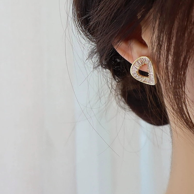 Crystal Asymmetric Circle Stud Earrings