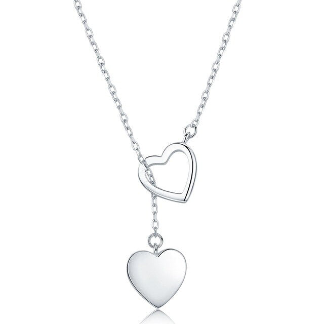 Sterling Silver Double Heart Pendant Necklace