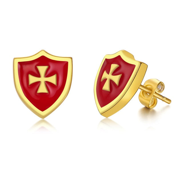Shield Crest Knights Templar Stud Earrings