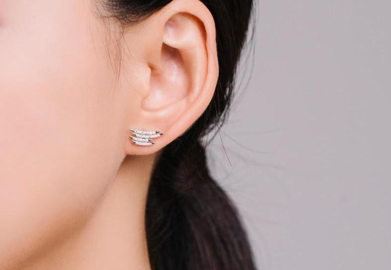Sterling Silver 4 Row Crystal Stud Earrings