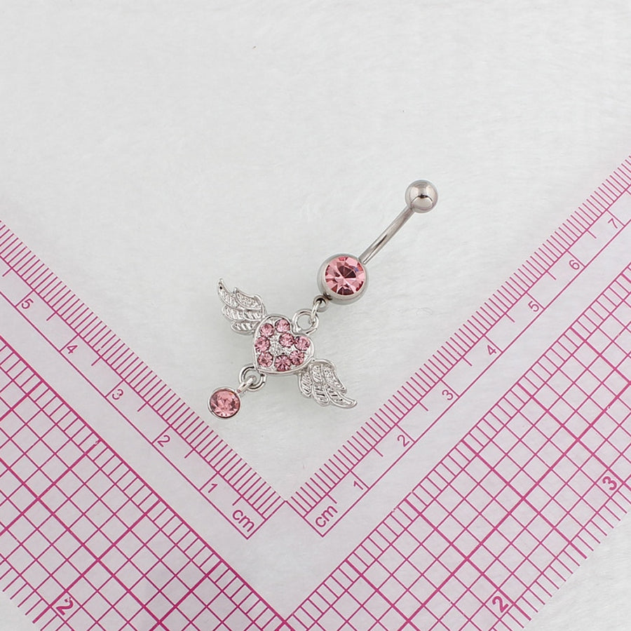 Surgical Steel Pink Crystal Heart Wings Belly Button Navel Ring