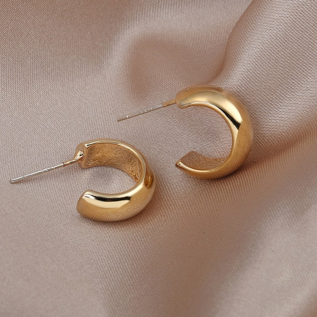 C Shape Gold Clip on Hoop Earrings