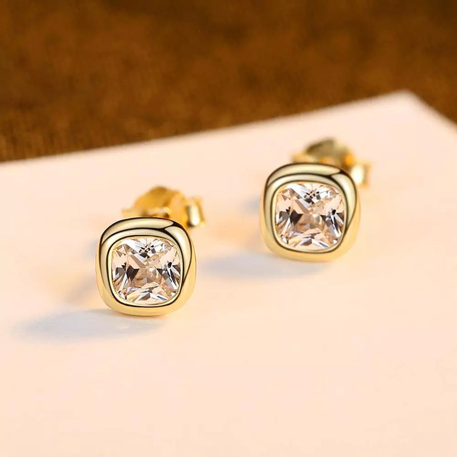Sterling Silver Square Zirconia Stud Earring 4 Colours