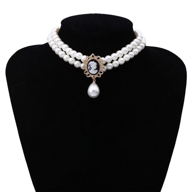 Women’s Simulated Pearl Choker Multilayered Statement Necklace Collection