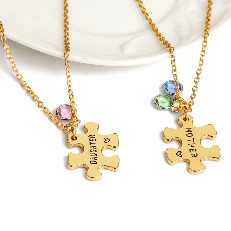 Mother & Daughter Gold Jigsaw Puzzle Necklace Set