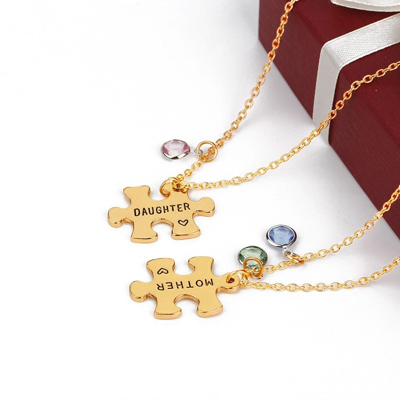 Mother & Daughter Gold Jigsaw Puzzle Necklace Set