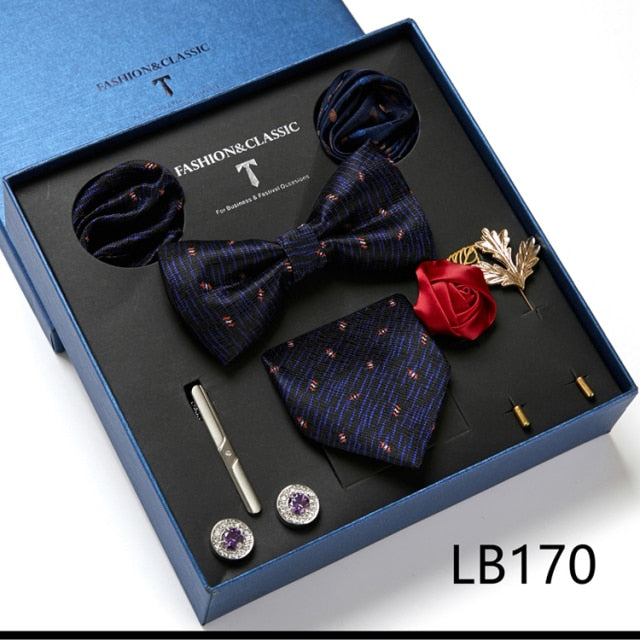 Men's Formal Wear Gift Set: Necktie, Bowtie, Tie Clip, Cufflinks & Hanky Set