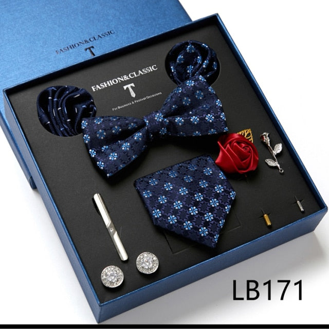 Men's Formal Wear Gift Set: Necktie, Bowtie, Tie Clip, Cufflinks & Hanky Set
