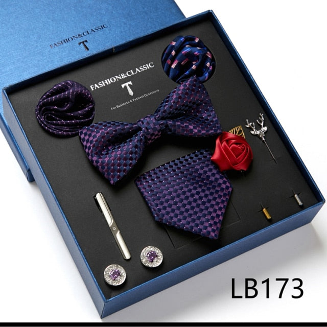 Men's Formal Wear Gift Set: Necktie, Bowtie, Tie Clip, Cufflinks & Hanky Set