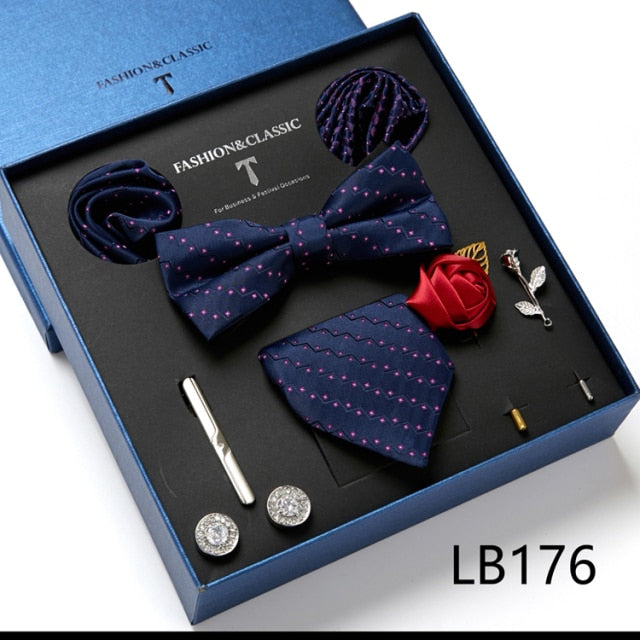 Men's Formal Wear Gift Set: Necktie, Bowtie, Tie Clip, Cufflinks & Hanky Set