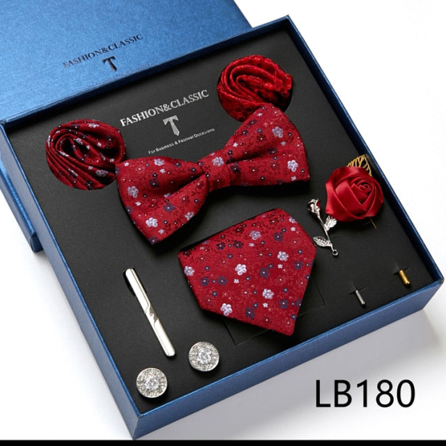 Men's Formal Wear Gift Set: Necktie, Bowtie, Tie Clip, Cufflinks & Hanky Set
