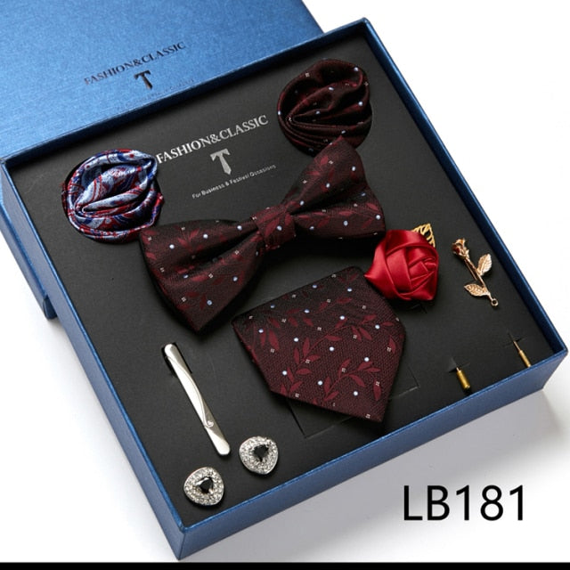 Men's Formal Wear Gift Set: Necktie, Bowtie, Tie Clip, Cufflinks & Hanky Set