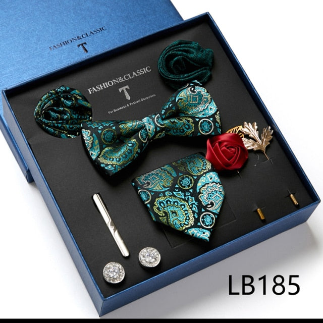 Men's Formal Wear Gift Set: Necktie, Bowtie, Tie Clip, Cufflinks & Hanky Set