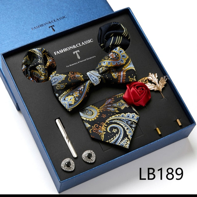 Men's Formal Wear Gift Set: Necktie, Bowtie, Tie Clip, Cufflinks & Hanky Set