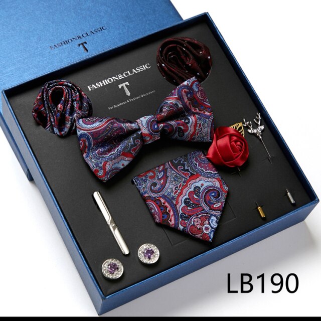 Men's Formal Wear Gift Set: Necktie, Bowtie, Tie Clip, Cufflinks & Hanky Set