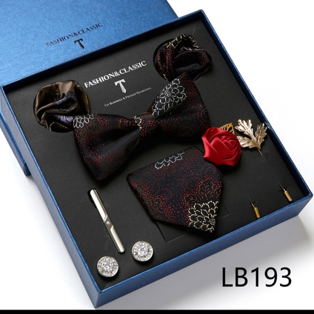 Men's Formal Wear Gift Set: Necktie, Bowtie, Tie Clip, Cufflinks & Hanky Set
