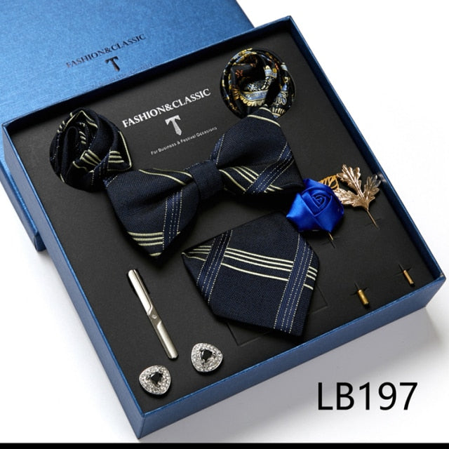 Men's Formal Wear Gift Set: Necktie, Bowtie, Tie Clip, Cufflinks & Hanky Set