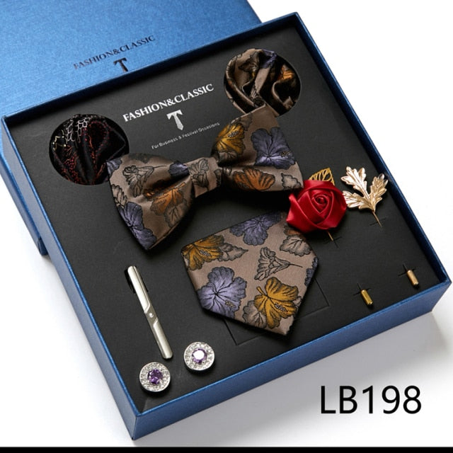 Men's Formal Wear Gift Set: Necktie, Bowtie, Tie Clip, Cufflinks & Hanky Set