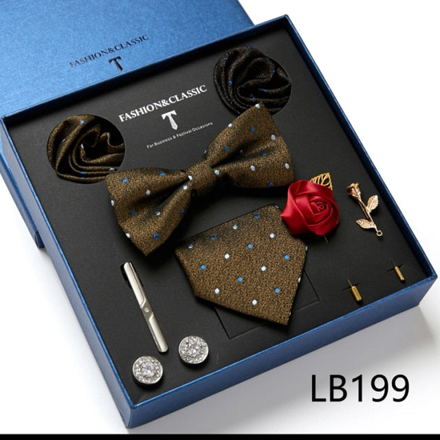 Men's Formal Wear Gift Set: Necktie, Bowtie, Tie Clip, Cufflinks & Hanky Set