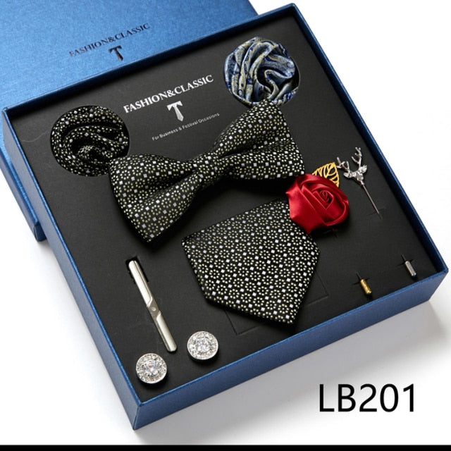 Men's Formal Wear Gift Set: Necktie, Bowtie, Tie Clip, Cufflinks & Hanky Set
