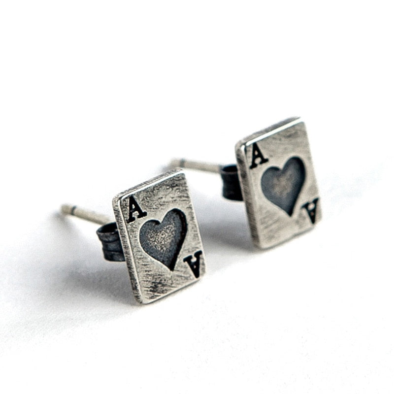Sterling Silver Ace of Hearts Playing Card Stud Earrings