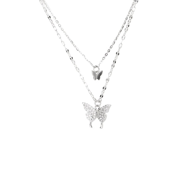 Sterling Silver Double Butterfly Choker Necklace