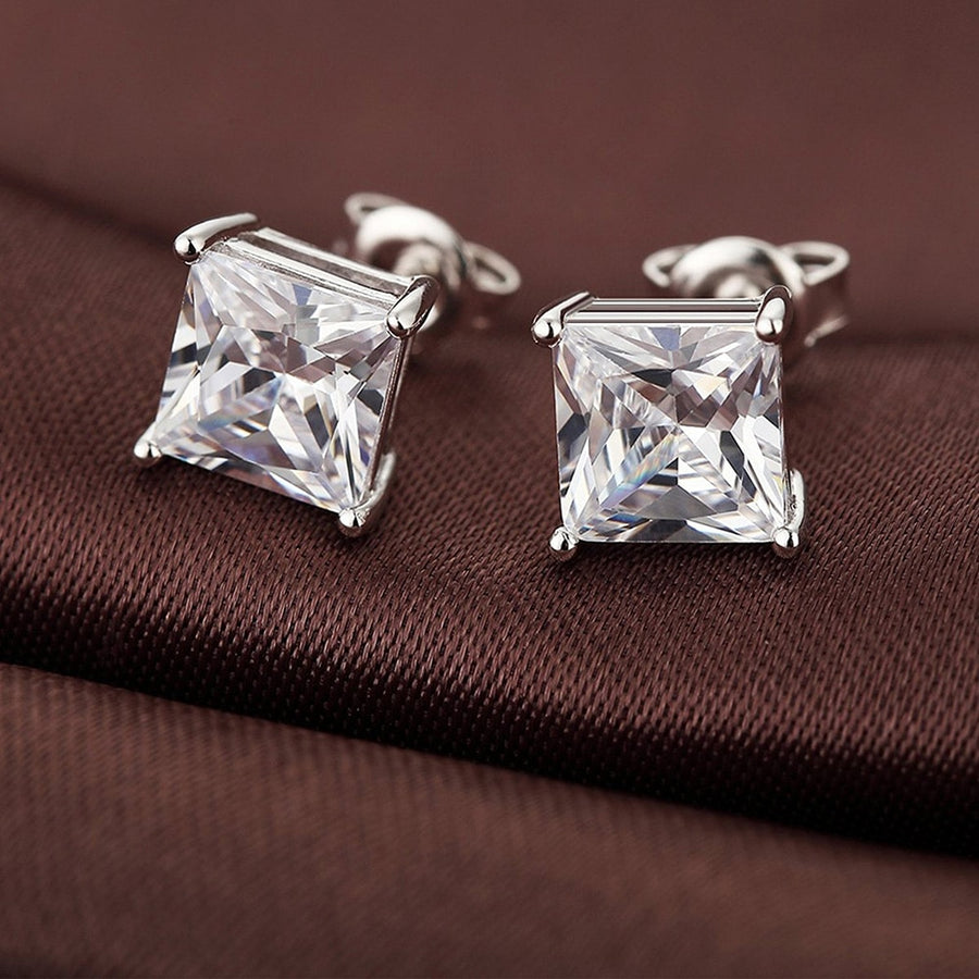 925 Sterling Silver Square Crystal Stud Earrings