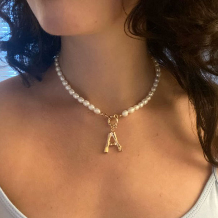 Women's Pearl Necklace With Gold  Alphabet Initial Pendant