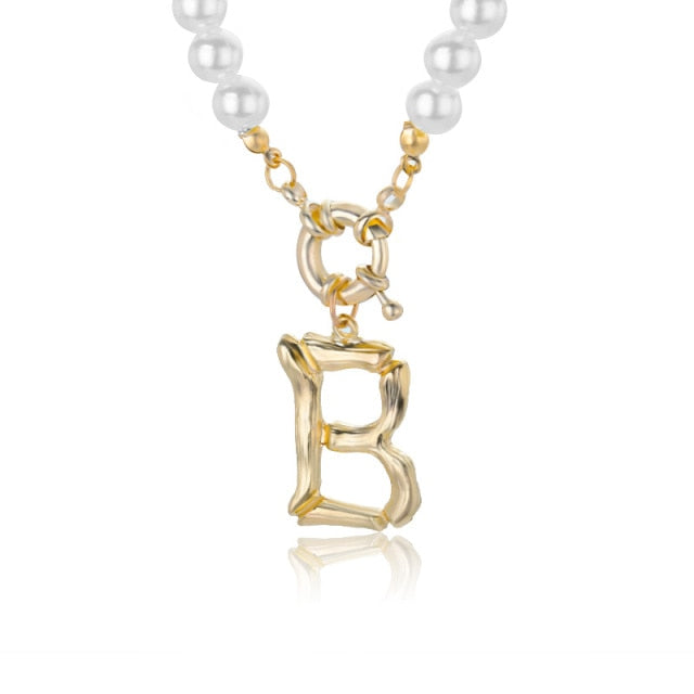 Women's Pearl Necklace With Gold  Alphabet Initial Pendant