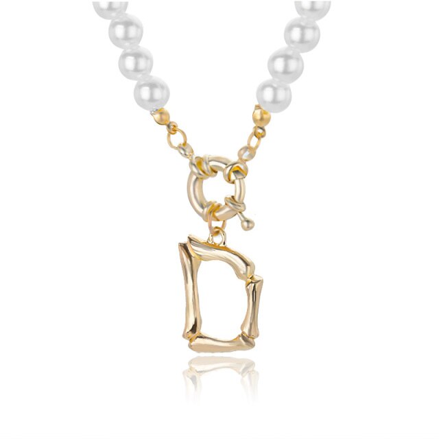 Women's Pearl Necklace With Gold  Alphabet Initial Pendant