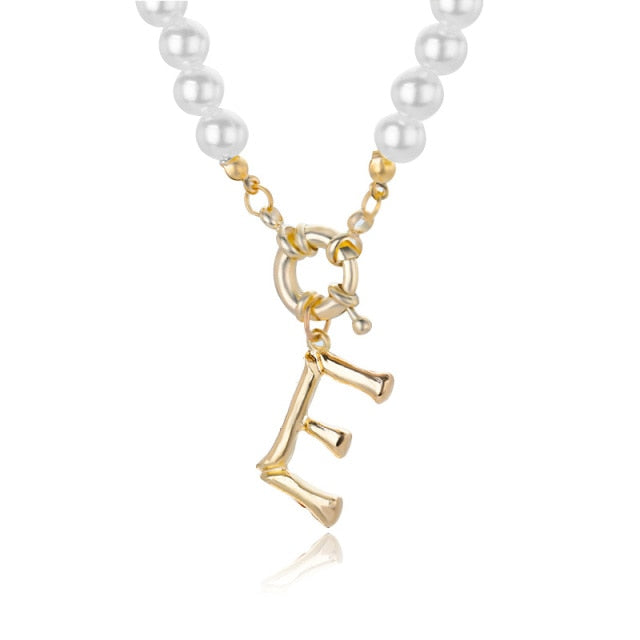 Women's Pearl Necklace With Gold  Alphabet Initial Pendant