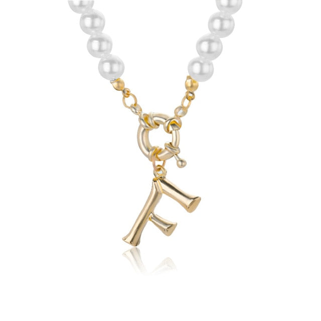Women's Pearl Necklace With Gold  Alphabet Initial Pendant