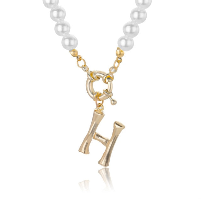 Women's Pearl Necklace With Gold  Alphabet Initial Pendant
