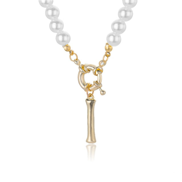 Women's Pearl Necklace With Gold  Alphabet Initial Pendant