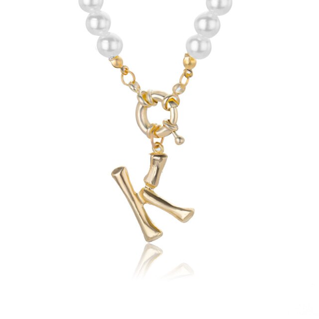 Women's Pearl Necklace With Gold  Alphabet Initial Pendant