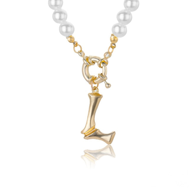 Women's Pearl Necklace With Gold  Alphabet Initial Pendant