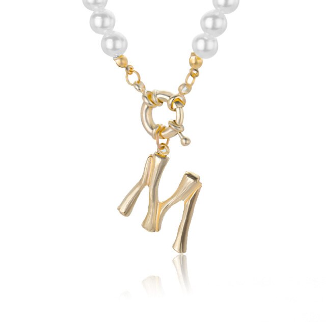 Women's Pearl Necklace With Gold  Alphabet Initial Pendant
