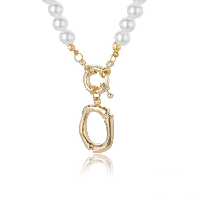Women's Pearl Necklace With Gold  Alphabet Initial Pendant