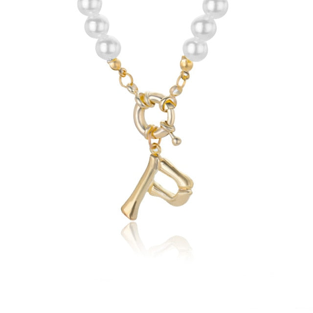 Women's Pearl Necklace With Gold  Alphabet Initial Pendant