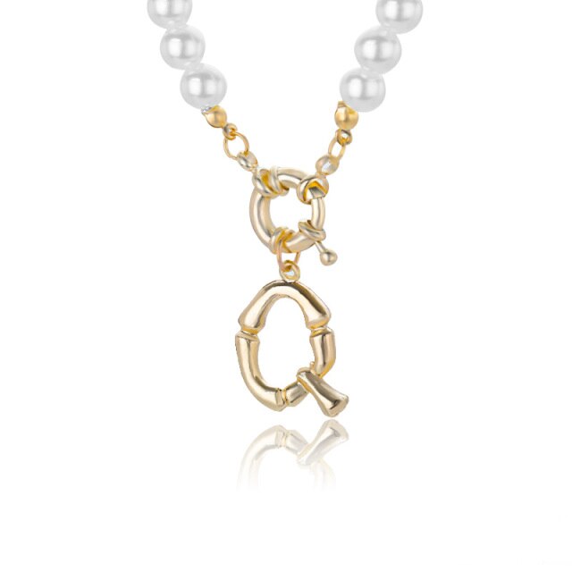 Women's Pearl Necklace With Gold  Alphabet Initial Pendant