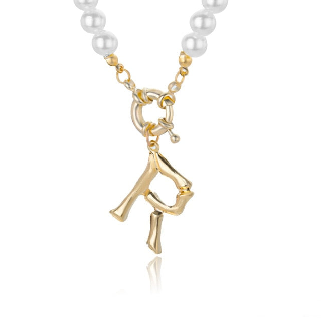 Women's Pearl Necklace With Gold  Alphabet Initial Pendant