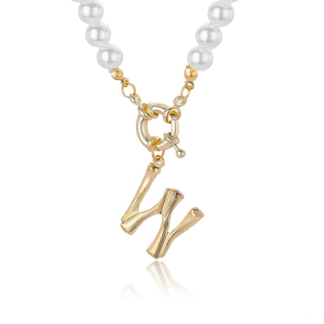 Women's Pearl Necklace With Gold  Alphabet Initial Pendant
