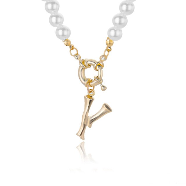 Women's Pearl Necklace With Gold  Alphabet Initial Pendant