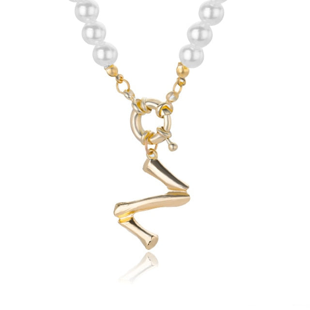 Women's Pearl Necklace With Gold  Alphabet Initial Pendant