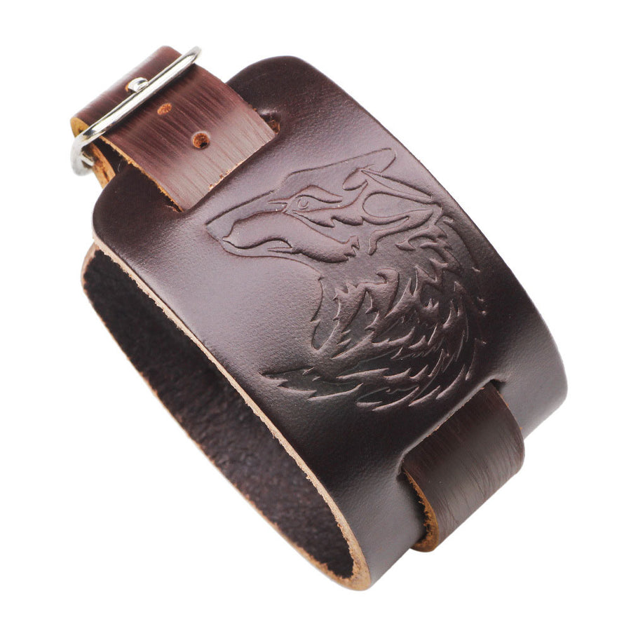 Genuine Wide Leather Spirit Animal Bracelet